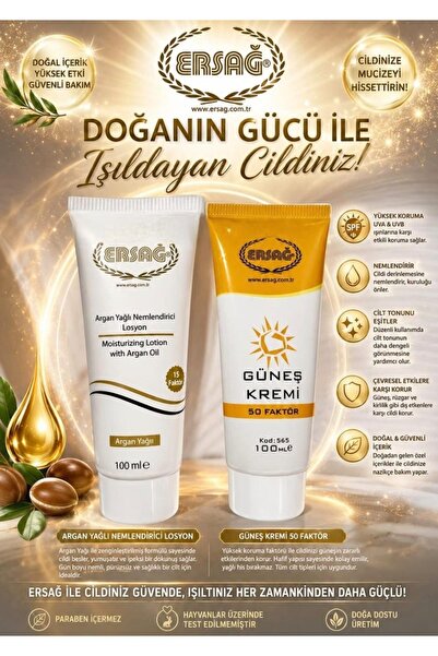 Kuzgun Ticaret Ersağ Argan yağlı krem & Ersağ güneş kremi ikili set