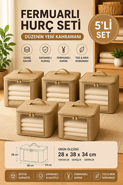 HİG HOME 5'li Set Kazak ve Kıyafet Saklama Hurcu – Pencereli, Katlanabilir Ku...