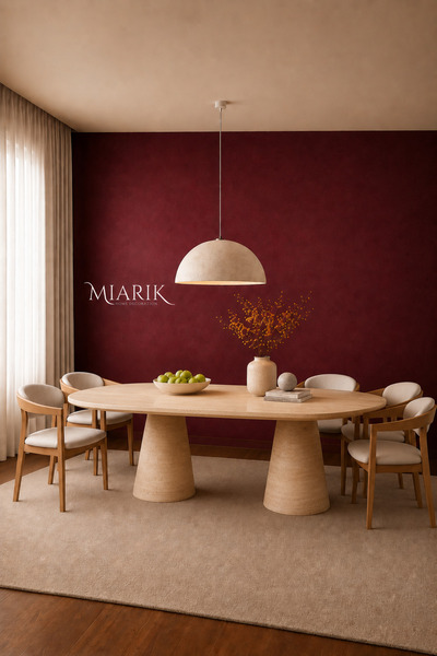 MIARIK DESIGN Tek Huni  Ayaklı Traverten Mermer Yemek Masası