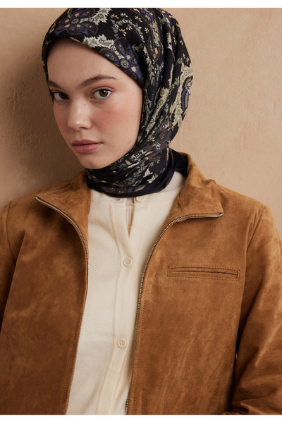 Freshscarfs Eșarfă din bumbac și mătase cu model Enya, maro amar