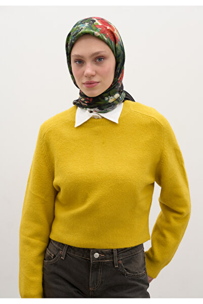Freshscarfs Μαύρο κασκόλ από βαμβάκι και βισκόζη με σχέδιο Josiane