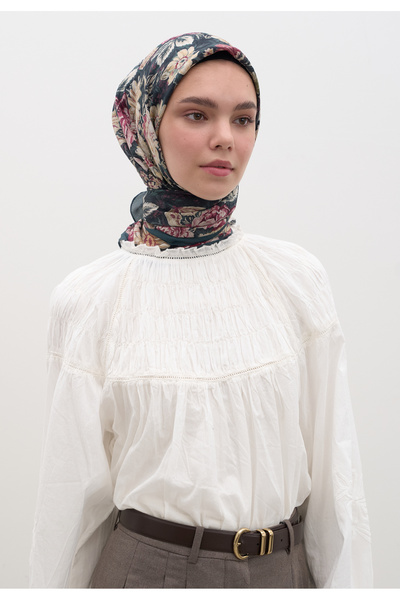 Freshscarfs Džudit šal od pamuka i viskoze, petrolobojne boje