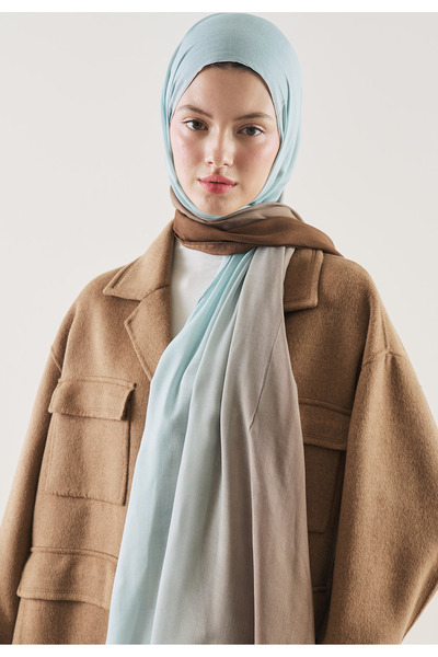 Freshscarfs Kahve-mavi Degrade Desen Rami Şal