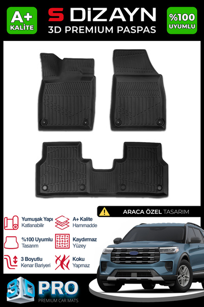 S Dizayn S-Dizayn Ford Explorer 3D Pro Havuzlu Paspas 2025 Üzeri A+ Kalite 3D...