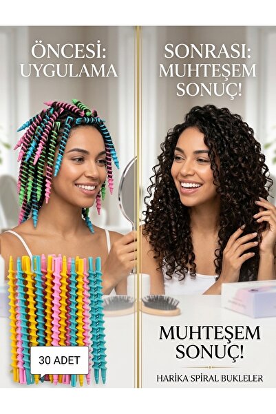EKİDORA Kadın İyonik Spiral Saç Maşası Seti 30 Adet Isısız Doğal Bukle Yapma ...
