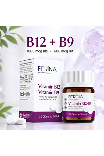 FITRİNA B12 Vitamini ve B9 Folik Asit 30 Tablet Takviye Edici Gıda