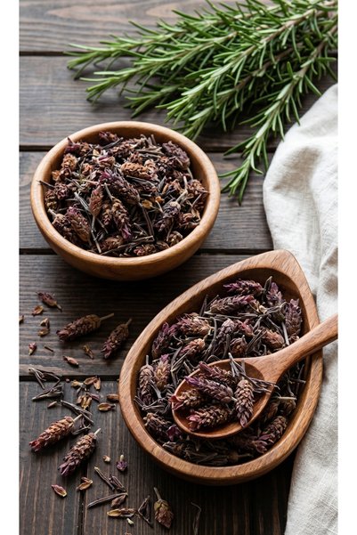 HERBONİ Black Basil Herb 50Gr, Fırkan Flower, Monk's Herb, Lavandula Stoechas, Ustukhuddus, Natural and Without Additives