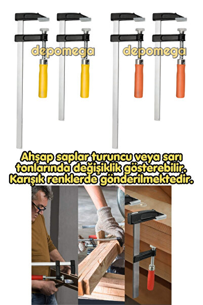 DepoMega 2 Adet F Tipi İşkence 50x300mm ve 50x250 mm Ahşap Saplı Mengene