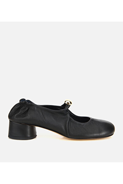Hotiç Women's Leather Black Gold Buckle Detailed Thick Heeled Shoes with Elas...