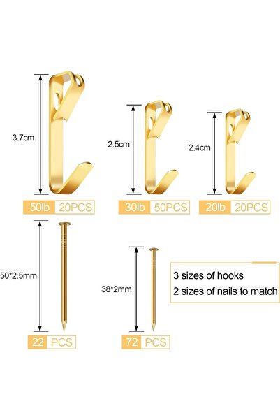 Arabest 90-Piece Picture Hanging Kit, 20/30/50 lb Metal Hooks with Nails for ...