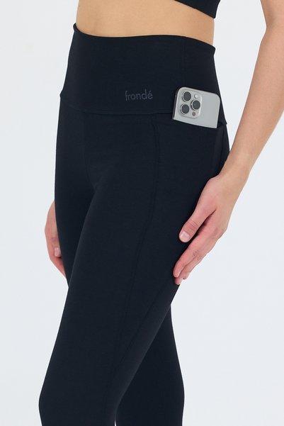 Fronde Breathwear Gloria X Victoria |   High Waist Bamboo Pocket Black Leggings & V-Neck White T-Shirt Set