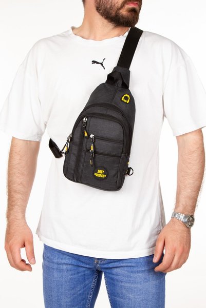 NEWISH POLO ACCESSORIES Unisex Linen Fabric Black Waterproof Earphone With Usb Outlet Waist And Cross Shoulder Bag Chest Travel