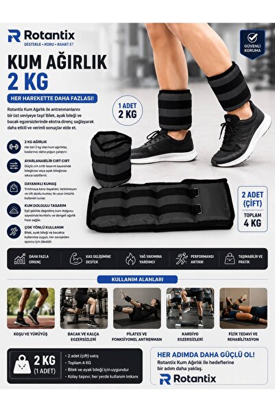 Rotantix 2 Kg X 2 Adet El Ayak Ağırlığı Seti Kum Torbası Toplam 4 Kilo Kas Bi...