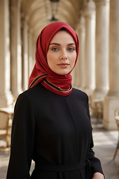 Vissona 100% Μετάξι Twill με υφή ριγών και μοτίβο, Μαύρο - Κόκκινο Χρώμα, Κασ...