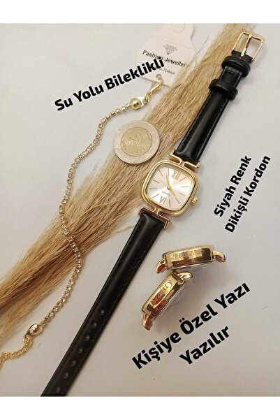 Brality KİŞİYE ÖZEL YAZI YAZILIR- Kare Oval Kasa Marka Model Çelik , Gold Ren...