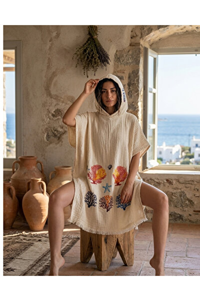 Luppio Kapüşonlu Beachwear %100 Pamuklu Desenli Plaj Panço