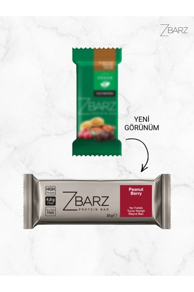 Zbarz Yüksek Protein Bar Yer Fıstığı Turna Yemişi &Cacao Nibs | 12 Adet