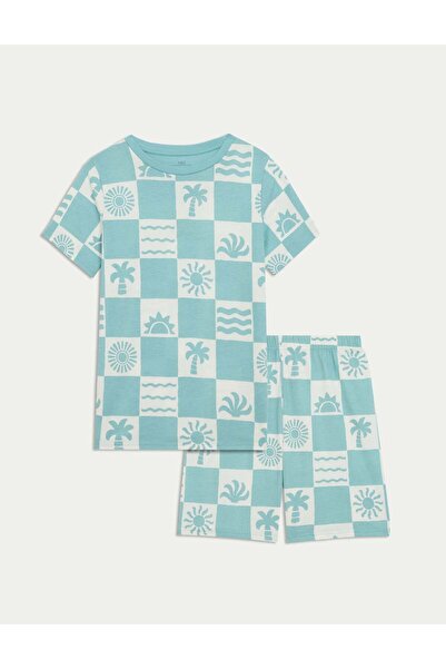 Marks & Spencer Saf Pamuklu Baskılı Kısa Pijama Takımı (1–16 Yaş)