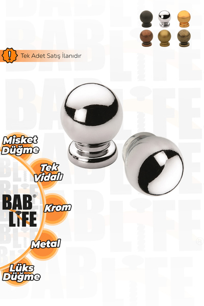 bablife Küçük Misket Düğme Krom 22 mm Çapında Çekmece Dolap Mobilya Kulpları