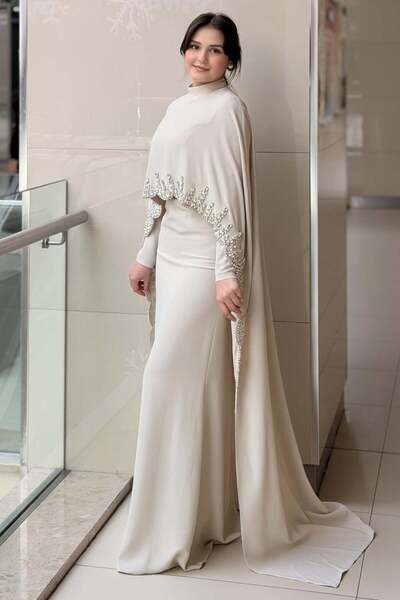 Mahal Fashion Night Taş İşlemeli İçli Dışlı Senti Krep Abiye