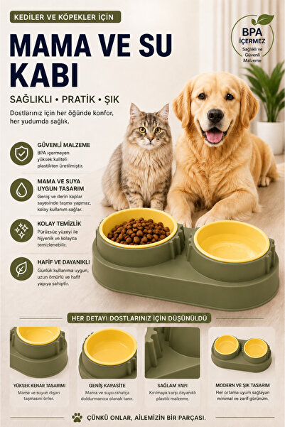 ego home İkili Kedi Köpek Mama Ve Su Kabı - Eğimli Kedi Kulaklı Tasarım 2 Li ...