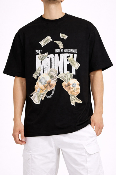 vulgariromania Tricou Oversize Negru Bărbați – Money Maker Print Streetwear -...