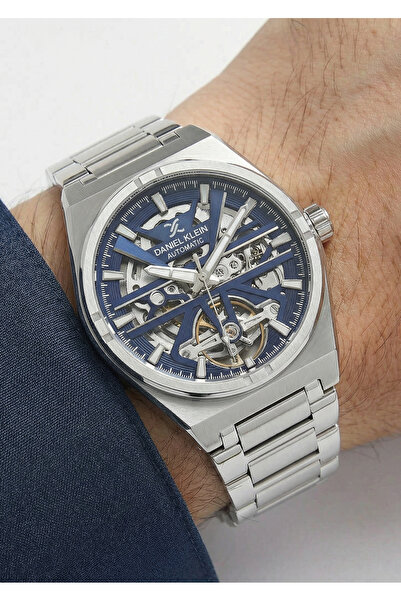 Daniel Klein Skeleton Silver Stainless Steel Watch for Men DK.1.14268-4