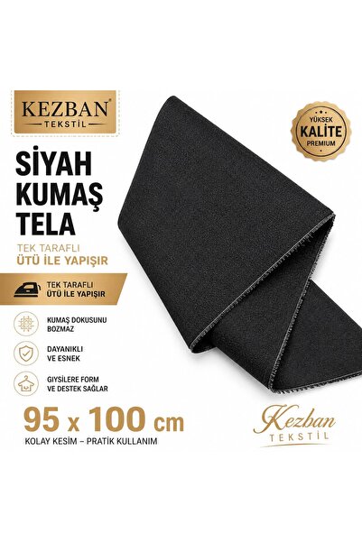 Kezban Tekstil Tek Tarafı Yapışkanlı Bez Tela Siyah Yapışkan 1 Metre 95 Cm * ...