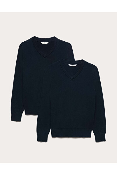 Marks & Spencer 2’li Paket Unisex İnce Kesim Saf Pamuklu Okul Süveteri (3–18 ...
