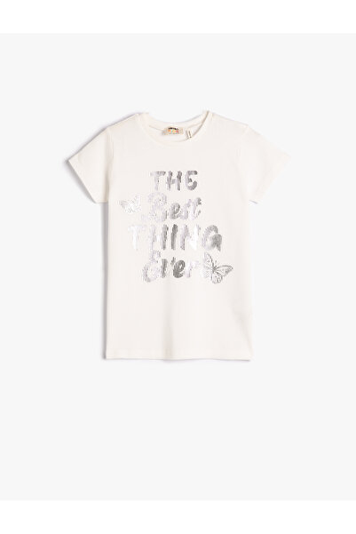 Koton T-Shirt Shiny Printed Ribbed Short Sleeve Crew Neck Cotton