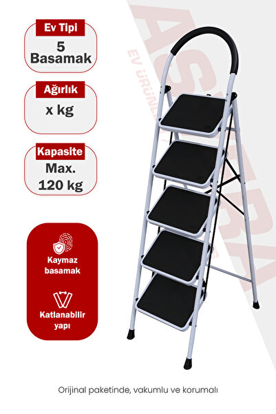 ASVERA Vertika 5 Basamaklı Beyaz Geniş Basamaklı Ev Tipi Merdiven - Süngerli ...