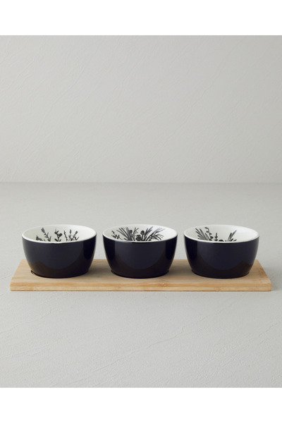 English Home Floral Grace Stoneware 4 Parça Sunumluk 9,5x5 cm Siyah - Beyaz