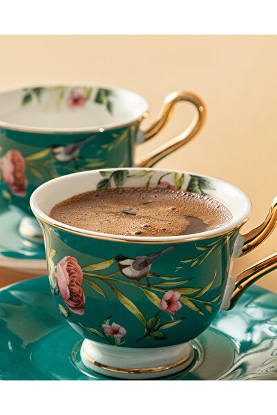 English Home Vanilla New Bone China Kahve Fincan Takımı 4 Parça 2 Kişilik Turkuaz