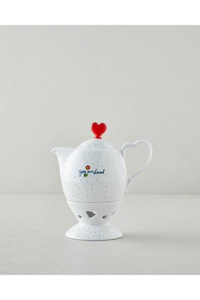 English Home Beloved Porselen Isıtıcılı Demlik Seti 850 ml Beyaz