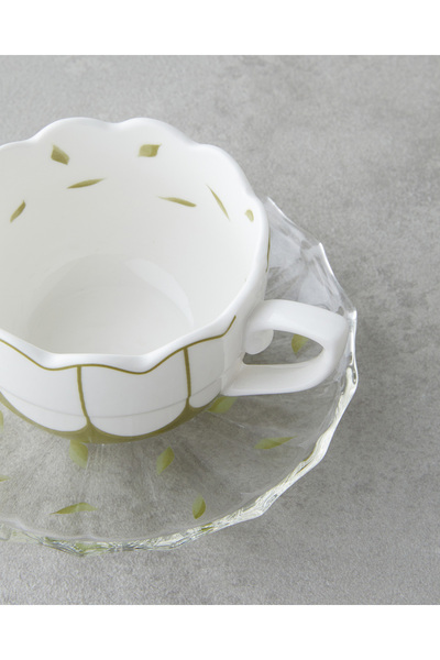 English Home Purepetal New Bone China 4 Parça 2 Kişilik Cam Tabaklı Kahve Fincan Takımı 80 ml Yeşil