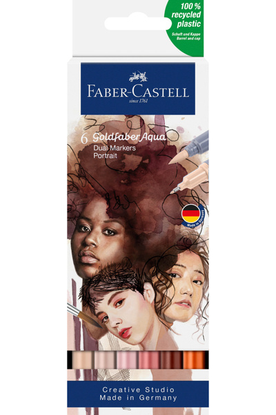 Faber Castell Pachet 6 markere duble Gold Aqua, portret