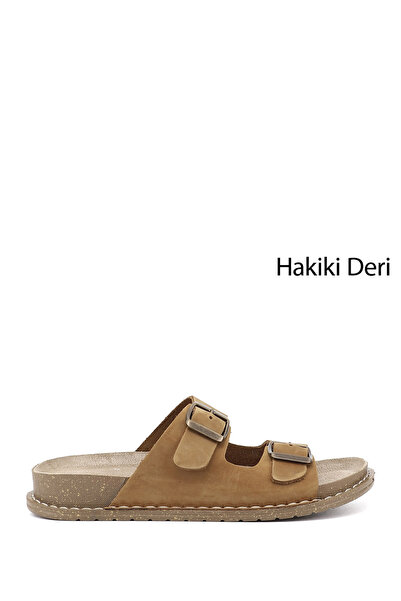 GÖNDERİ(R) Kadın Taba Süet Çift Tokalı Hakiki Deri Terlik