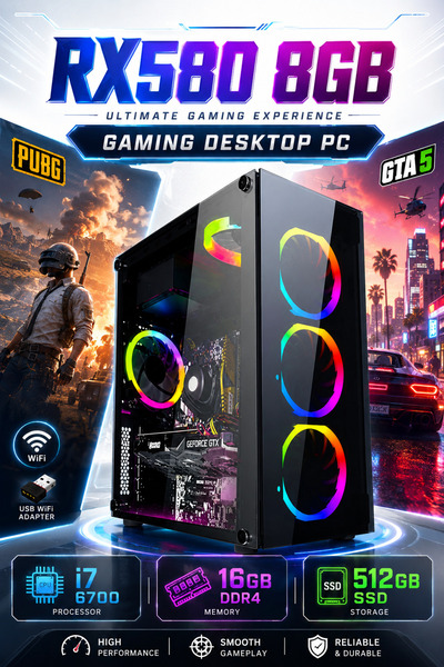 Dmc N261 (pubg,gta 5 ) I7 6700,16GB DRR4 RAM,512GB M2 SSD,8GB RX580 Masaüstü ...
