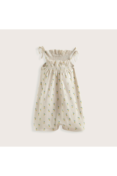 Chakra Beige Color Pear Printed Ruffle Jumpsuit