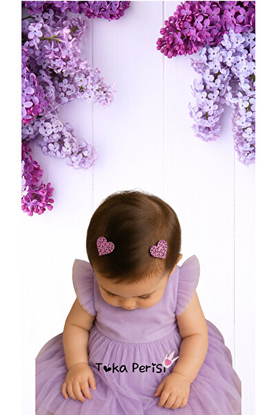 Toka Perisi Glittery Lilac 2-Piece Heart Hairless Baby Hair Clip (Hair Clip f...