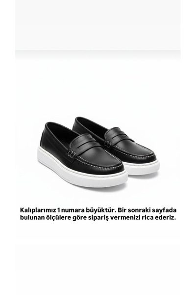 BeSteps Siyah Loafer Hakiki Deri Termo Kaymaz Taban El Yapımı Erkek Çocuk Aya...