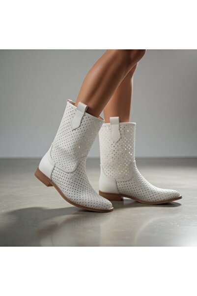 markasende Rina Women's Suede Low Heeled Summer Boots, Perforated Summer Wome...