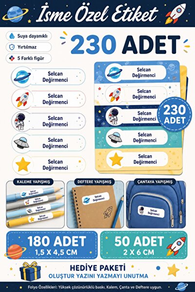 Göktuğ Hediyelik 230 Adet Kişiye Özel İsimli Defter Kalem Okulara Özel  Etiketi