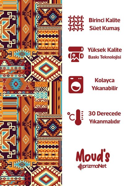 Moud's Ethnic Rug Patterned Round Suede Carefree Tablecloth