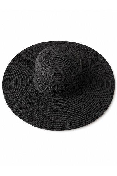 AGAPI Women's Black Straw Beach Hat Wide Brim Summer Hat