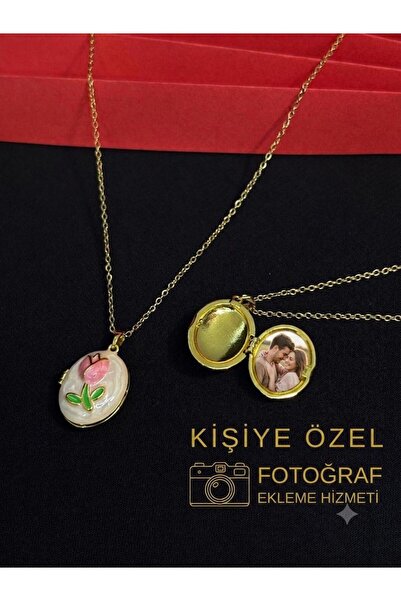 Melisa Takı & Aksesuar 316L Çelik Gold Renk Açılır Resimli Kolye (Fotoğraf ek...
