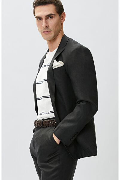 Network Siyah Slim Fit Keten Takım
