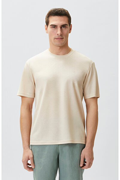 Network Comfort Fit Bej Bisiklet Yaka T-shirt