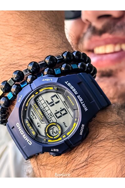 Jaga Digital Sports Men's Wristwatch, Navy Blue Silikon Cord Suitable for Poo...