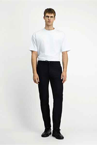 Kiğılı Pantaloni 7 Drop Slim Fit cu talie elastică și șnur, din țesătură clasică